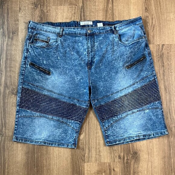 Akademiks Jeanius Retro Acid Washed Jean Shorts Zip Pockets Sz 50 - Picture 1 of 11